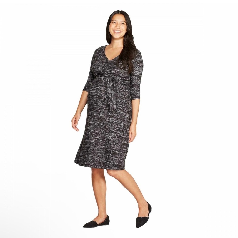 Isabel Maternity By Ingrid & Isabel Black Marble Belted 3/4 Sleeve Dress Size XL